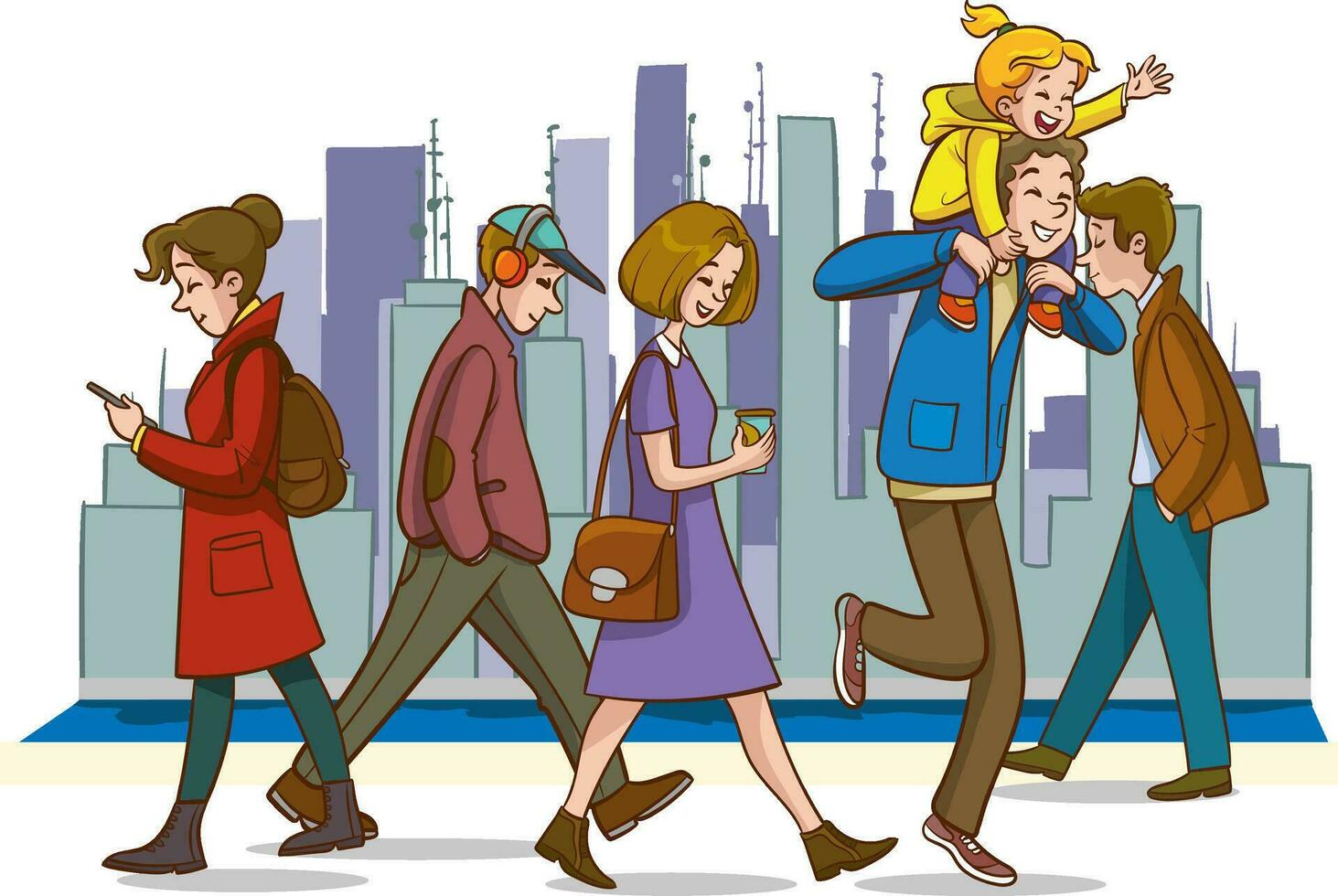 vector illustration of american people walking in the street