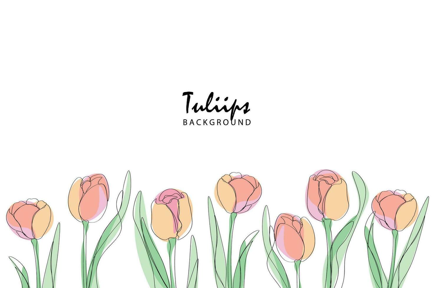 tulipanes línea letras planta mano dibujado vector