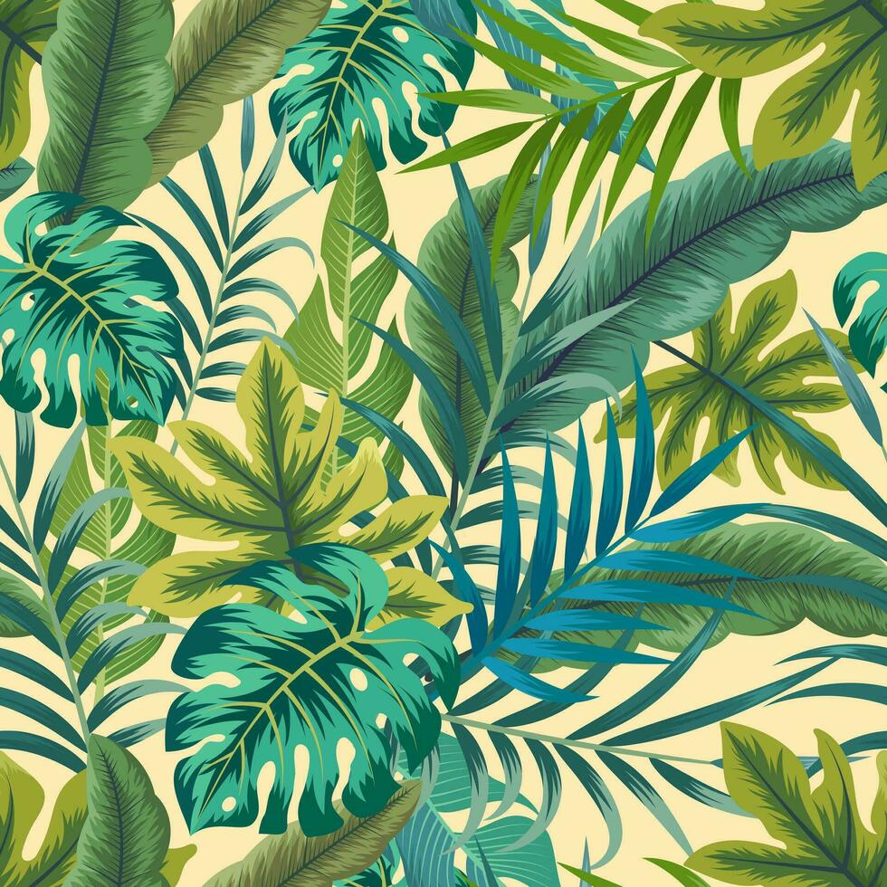 Seamless pattern with tropical beautiful leaves exotic background vector