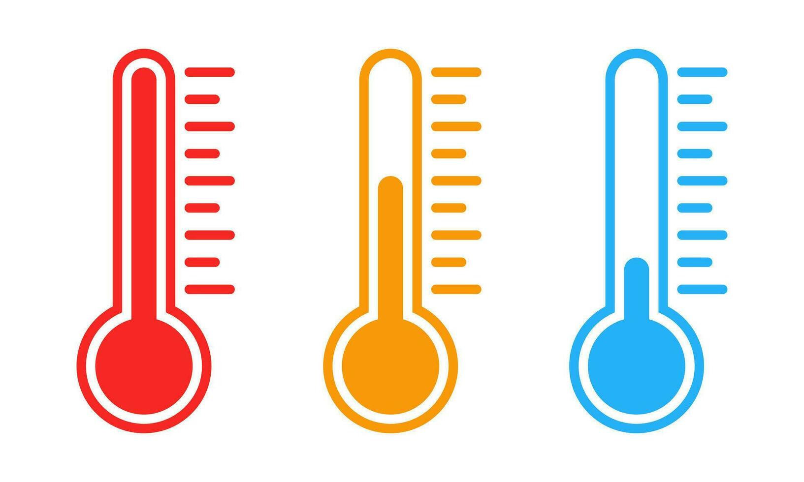 Temperature, thermometer icon set in flat design. Weather symbol vector