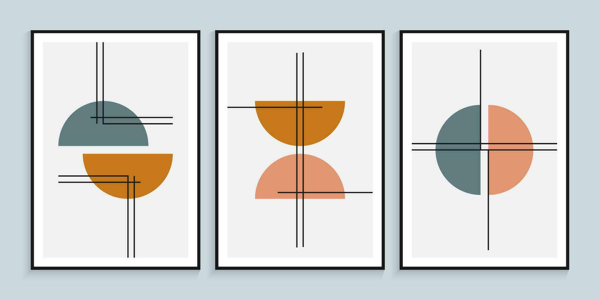 Minimalist primitive semicircles wall art framed poster vector