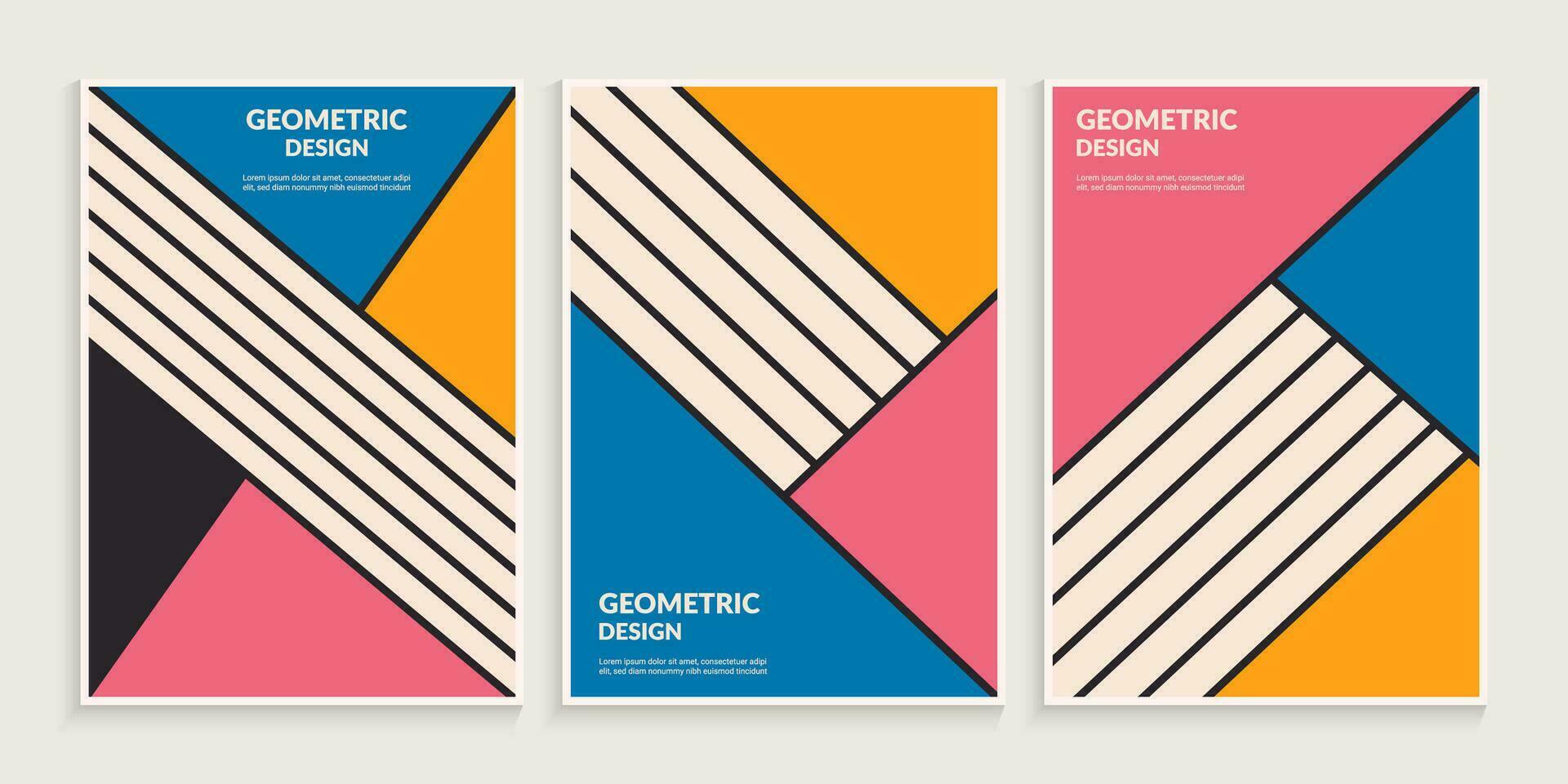 Minimal geometric primitive shapes bauhaus cover design vector