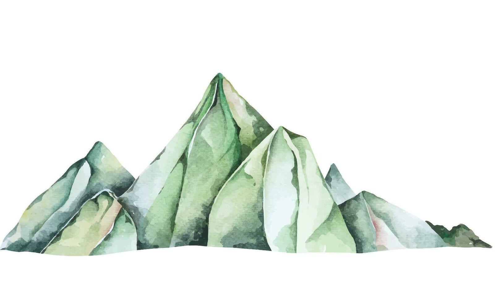 montaña paisaje acuarela.verde colina elemento.hielo montaña rango. vector