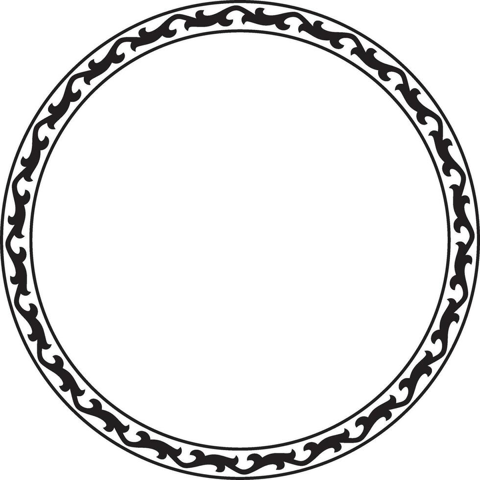 Vector black monochrome round Kazakh national ornament. Ethnic pattern of the peoples of the Great Steppe, Mongols, Kyrgyz, Kalmyks, Buryats. circle, frame border