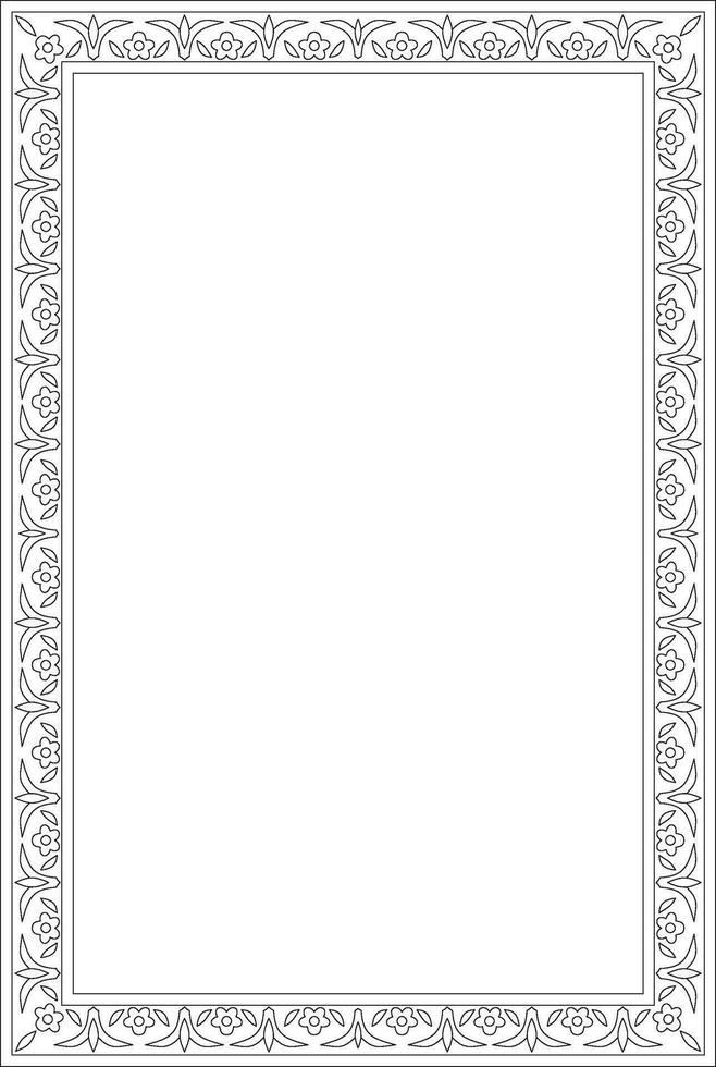 Vector linear contour square Turkish ornament. Ottoman rectangle, border, frame. Muslim pattern for stained glass