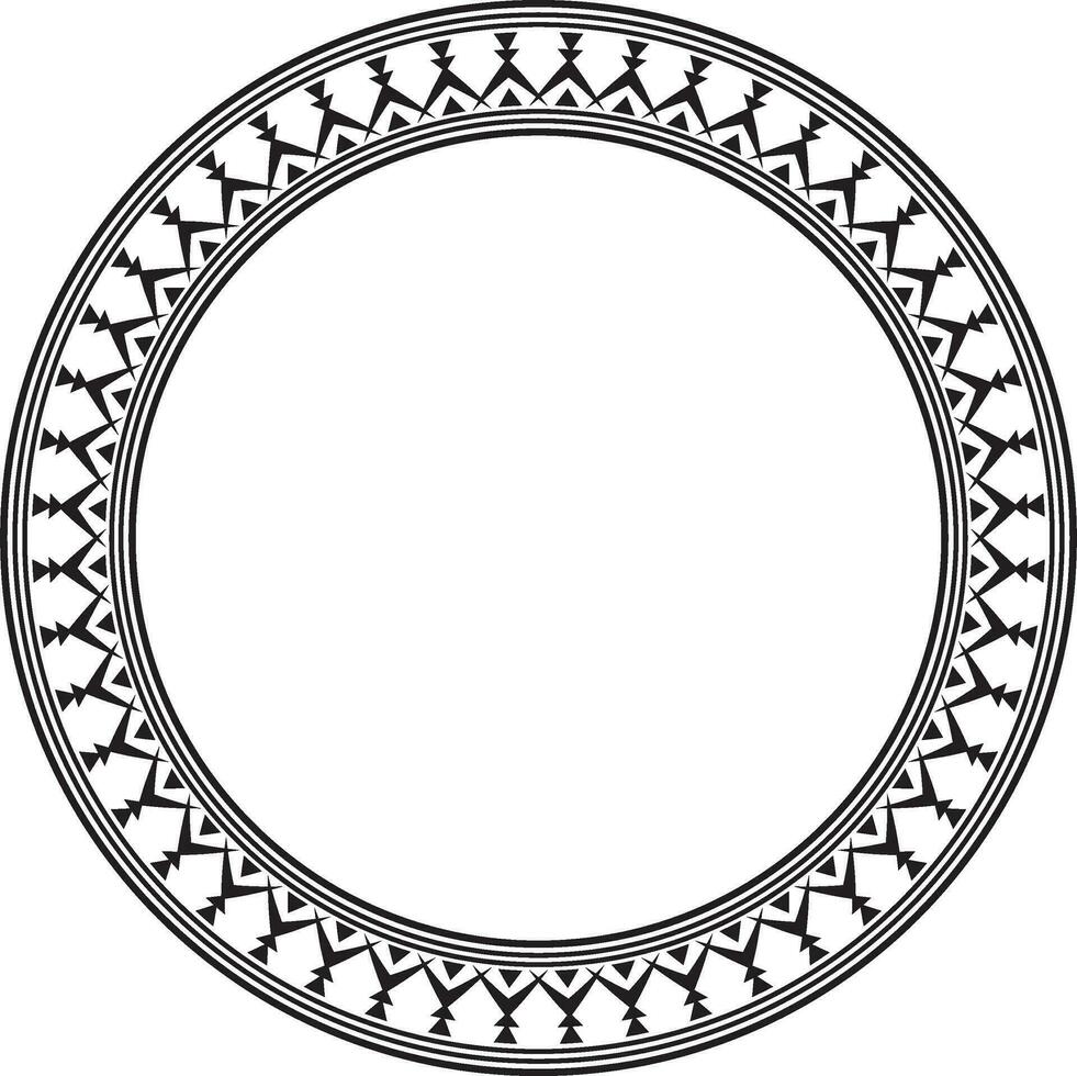 Vector monochrome black round Yakut ornament. Endless circle, border, frame of the northern peoples of the Far East