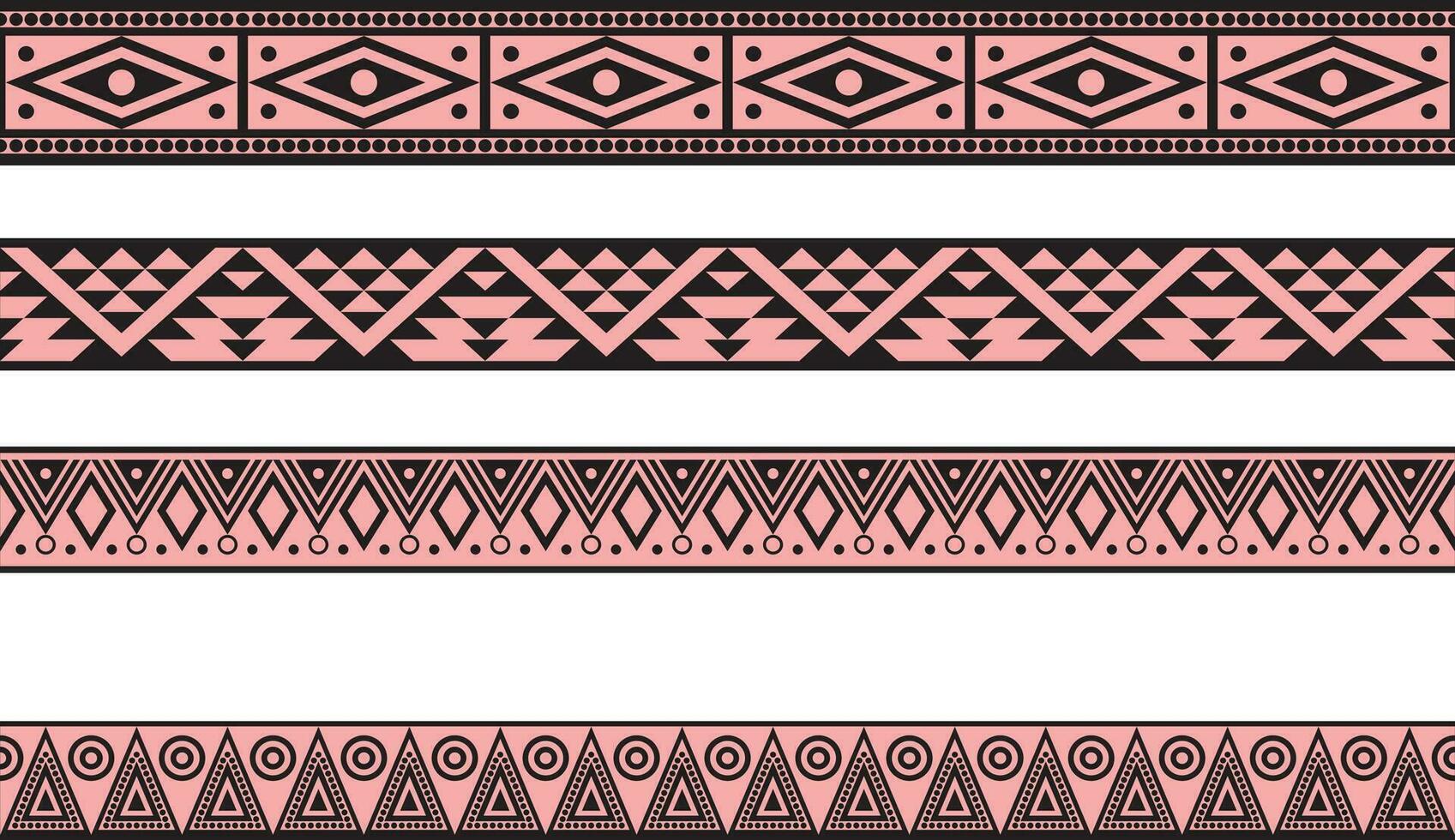 Vector set of pink and black Native American ornamental seamless borders. Framework of the peoples of America, Aztecs, Maya, Incas