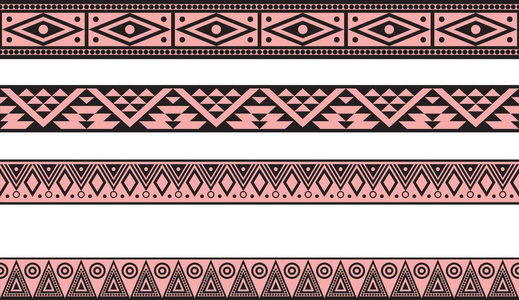 vector conjunto de rosado y negro nativo americano ornamental sin costura fronteras marco de referencia de el pueblos de America, aztecas, maya, incas