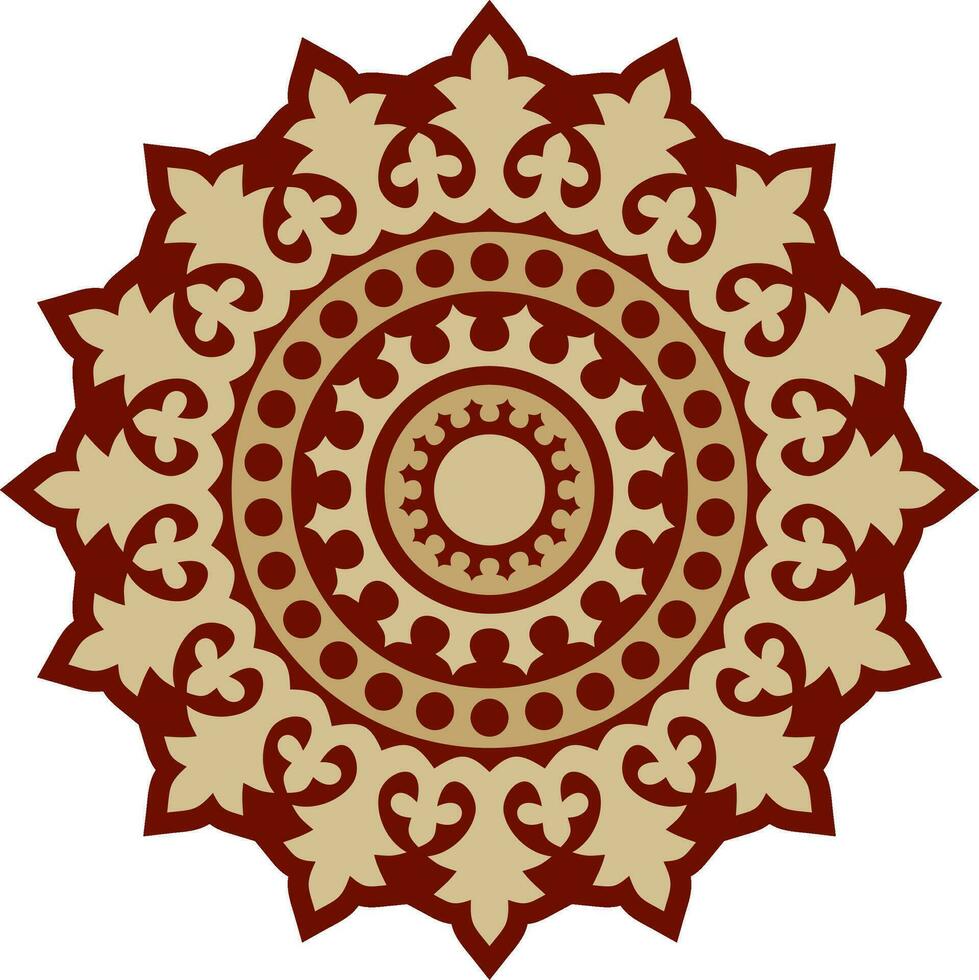 Vector gold and red round ancient Byzantine ornament. Classical circle of the Eastern Roman Empire, Greece. Pattern motifs of Constantinople