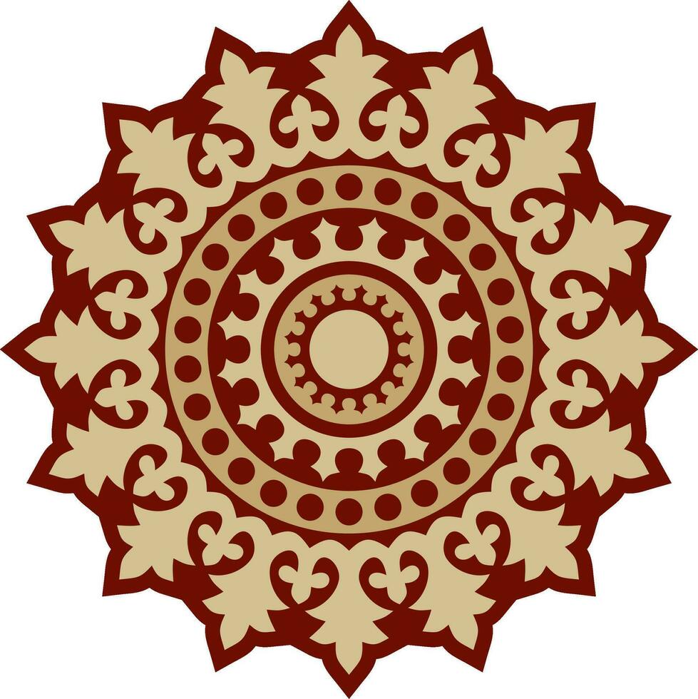 Vector gold and red round ancient Byzantine ornament. Classical circle of the Eastern Roman Empire, Greece. Pattern motifs of Constantinople