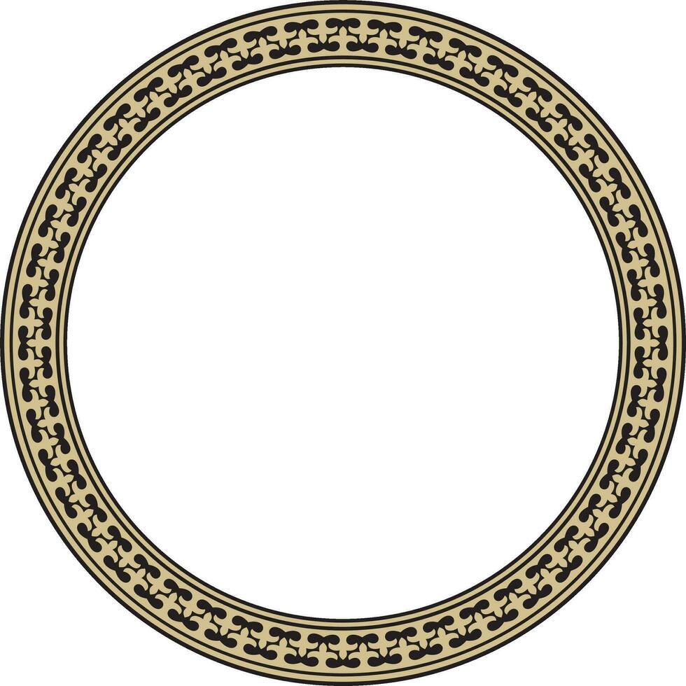 Vector golden and black round Kazakh national ornament. Ethnic pattern of the peoples of the Great Steppe, .Mongols, Kyrgyz, Kalmyks, Buryats. circle, frame border