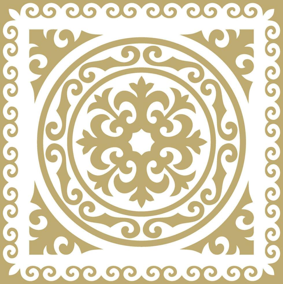 Vector golden square Kazakh national ornament. Ethnic pattern of the peoples of the Great Steppe, Mongols, Kyrgyz, Kalmyks, Buryats