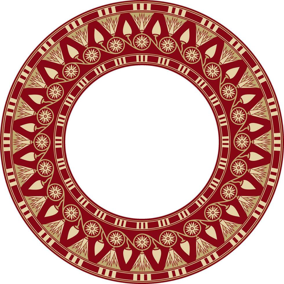Vector round golden with red Egyptian ornament. Endless circle border, ancient Egypt frame