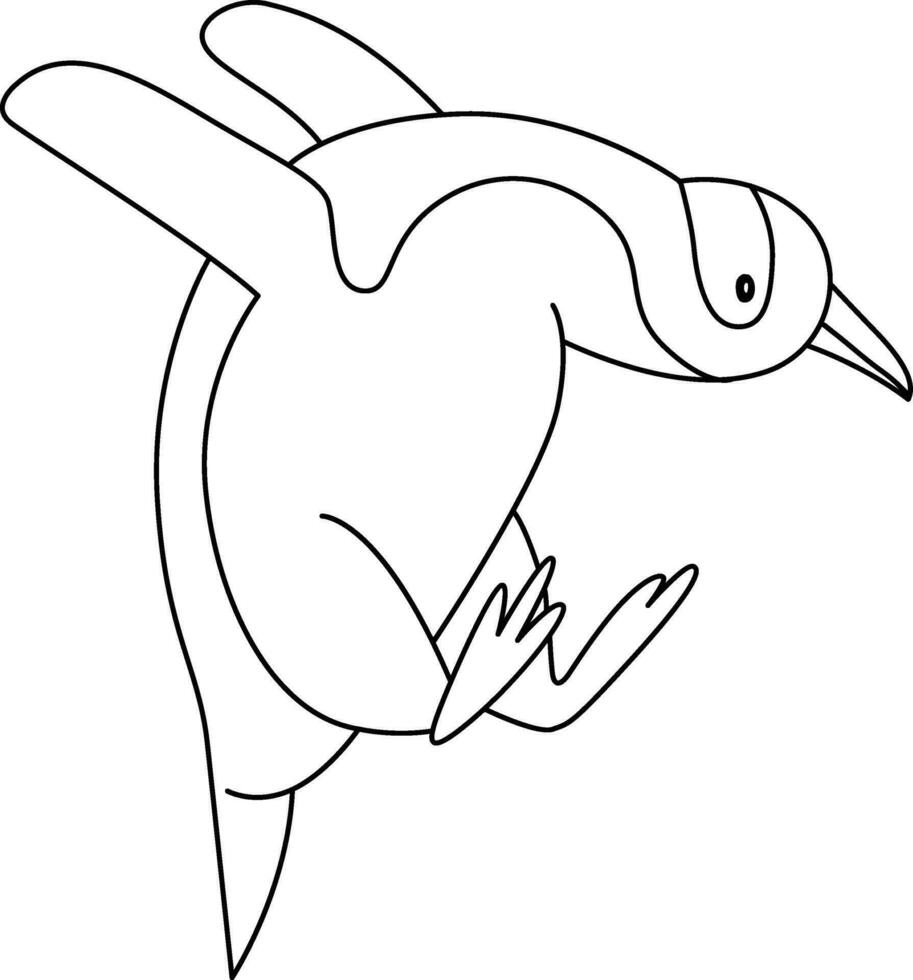 Cute cartoon penguin with doodle simple lines, the penguin standing, running, jumping, sliding, and striking various poses. The cartoon penguin in the icy world joyful. vector