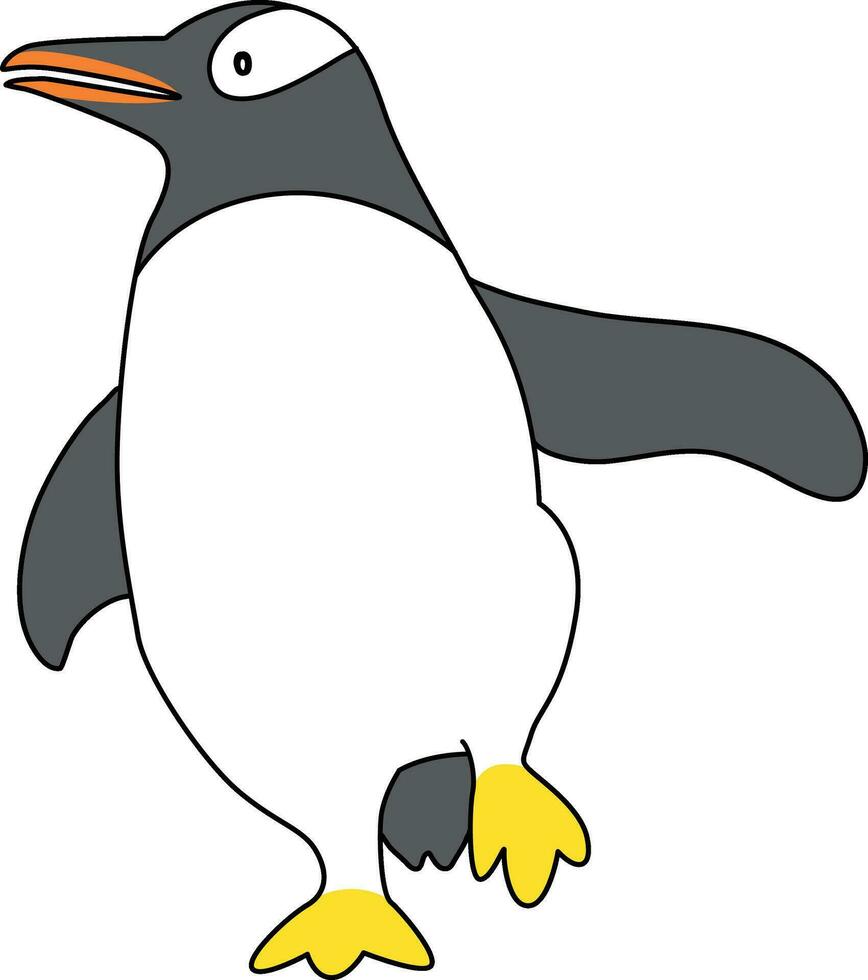 linda dibujos animados pingüino con sencillo líneas, el pingüino de pie, correr, saltando, corredizo, y sorprendentes varios posa el dibujos animados pingüino en el glacial mundo alegre. vector