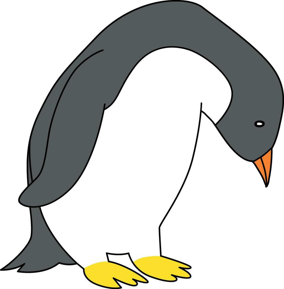Cute cartoon penguin with simple lines, the penguin standing, running, jumping, sliding, and striking various poses. The cartoon penguin in the icy world joyful. vector
