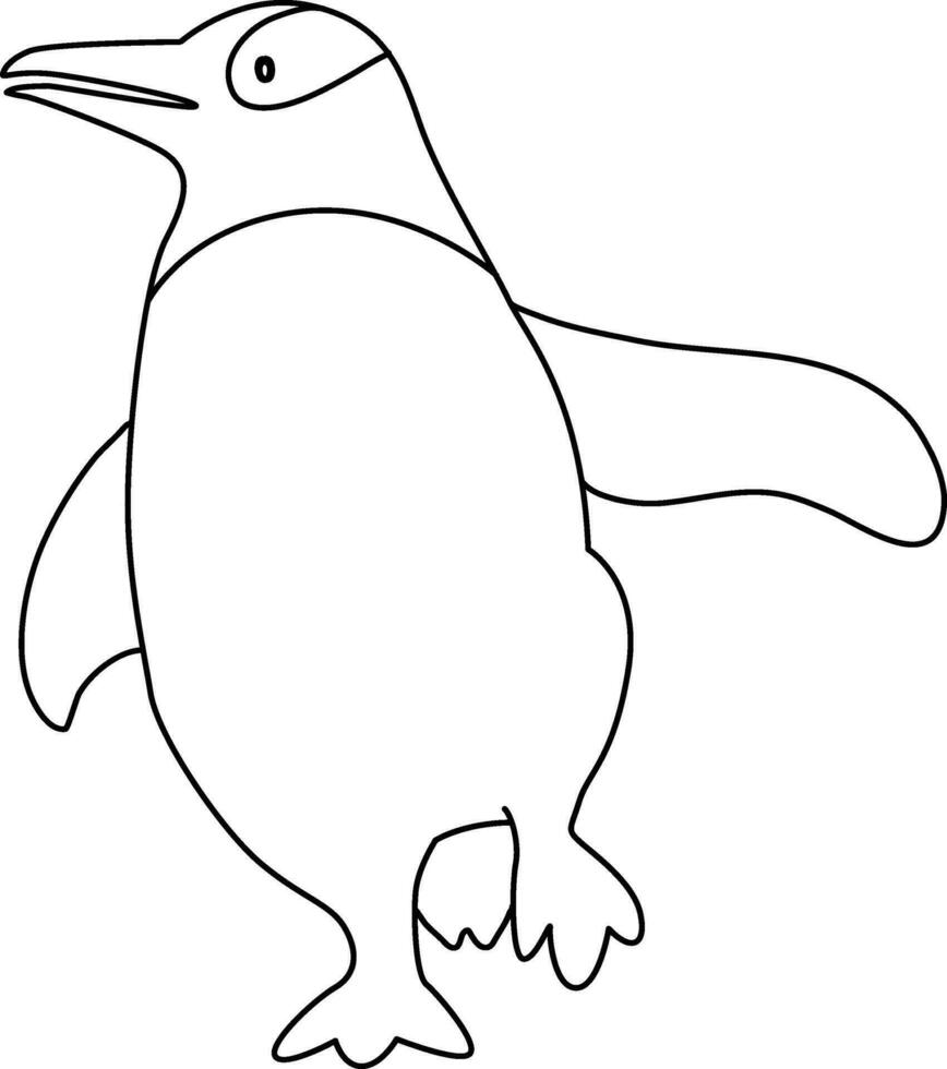 Cute cartoon penguin with doodle simple lines, the penguin standing, running, jumping, sliding, and striking various poses. The cartoon penguin in the icy world joyful. vector