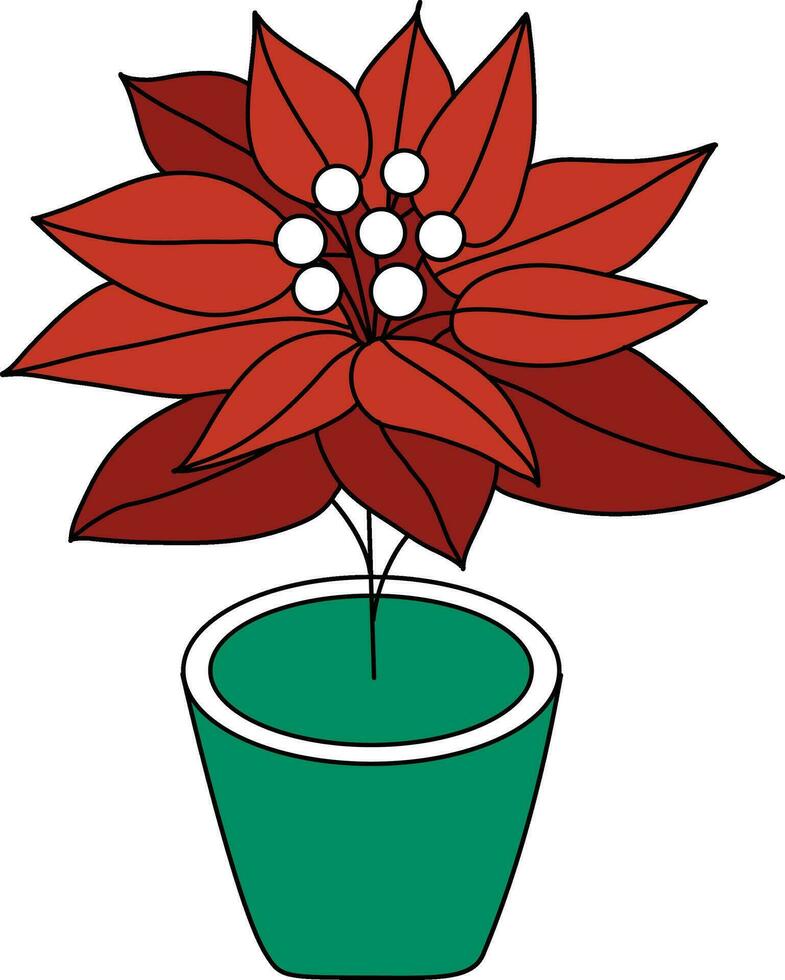 Navidad estrella rojo color con sencillo líneas es usado a complemento Navidad obras de arte flor de pascua, con ambos flores y hojas dibujado como un floral acuerdo, es metido en un maceta para Navidad vector