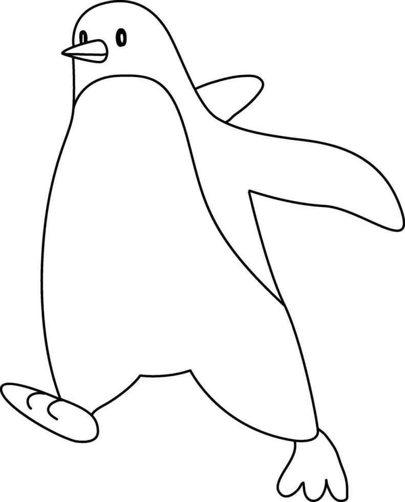 linda dibujos animados pingüino con garabatear sencillo líneas, el pingüino de pie, correr, saltando, corredizo, y sorprendentes varios posa el dibujos animados pingüino en el glacial mundo alegre. vector
