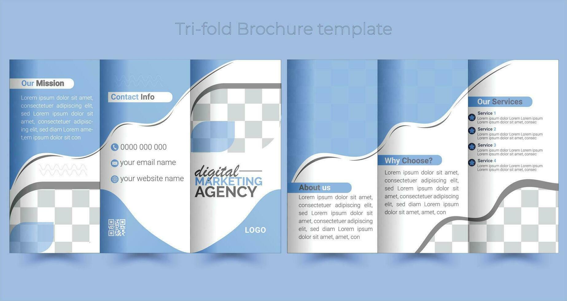 Trifold brochure template for digital marketing agency design Free Vector