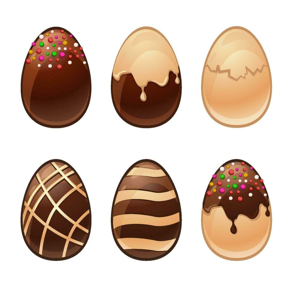 contento Pascua de Resurrección, conjunto de blanco ferroso chocolate huevos. chocolate huevos, sorpresa para Pascua de Resurrección y vacaciones. vector