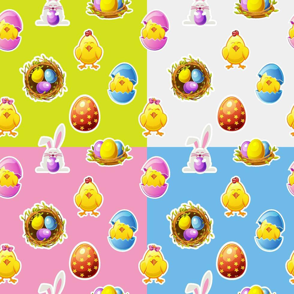 Set of seamless pattern with stickers for Easter vector