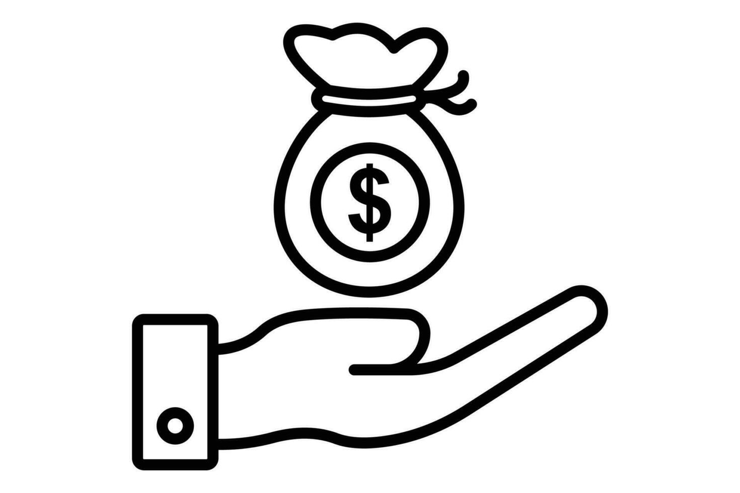 asset icon. hand with dollar. icon related to riches, finance. line icon style. element illustration vector