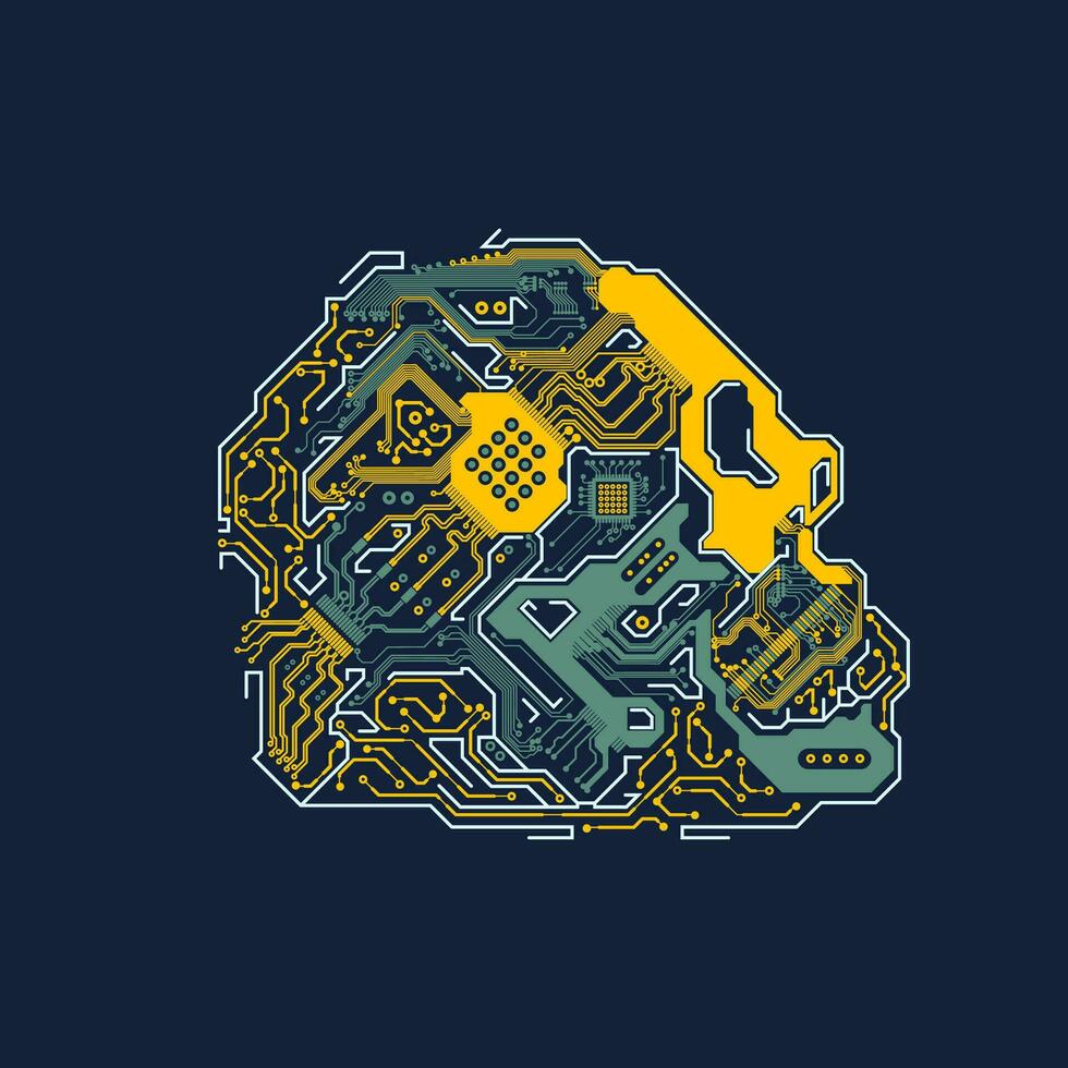graphic of circuit electronic skull present in retro matching colours cyberpunk style vector