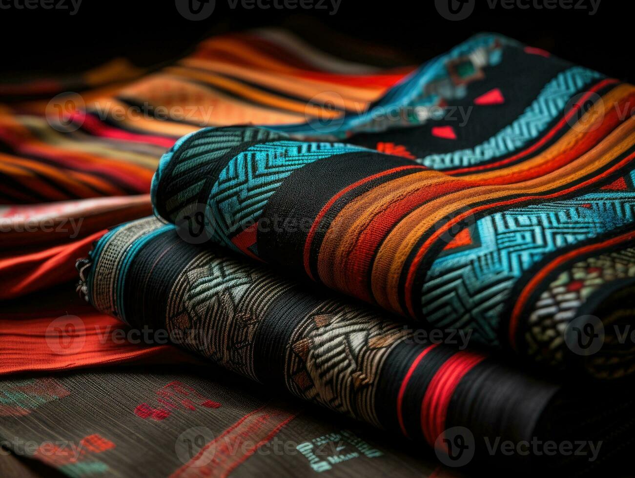 AI generated Colorful Patterned Fabric Close-up Detail on Cozy Furniture photo