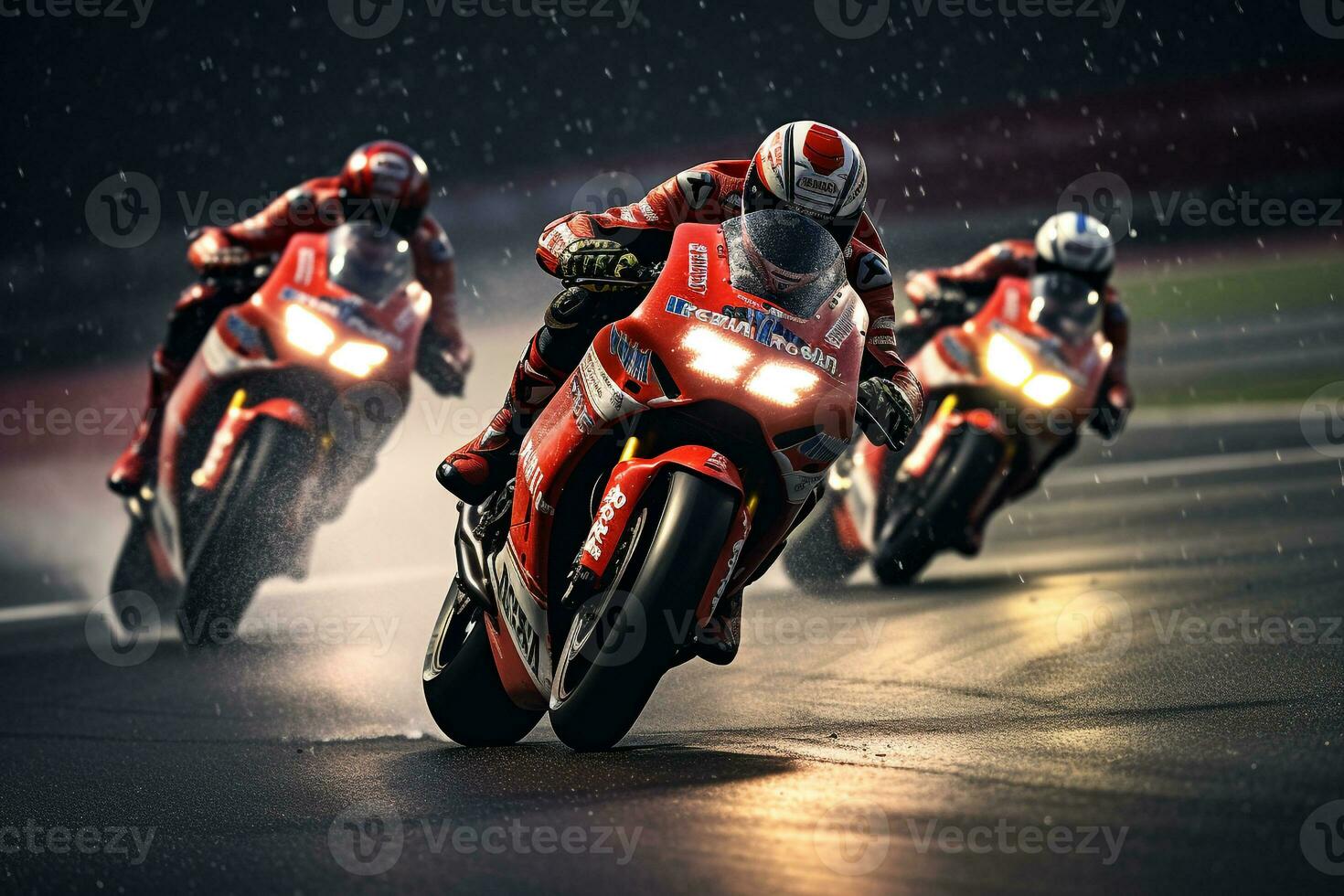 AI generated freeze the intensity of a motogp motion during a championship game. Generative AI photo