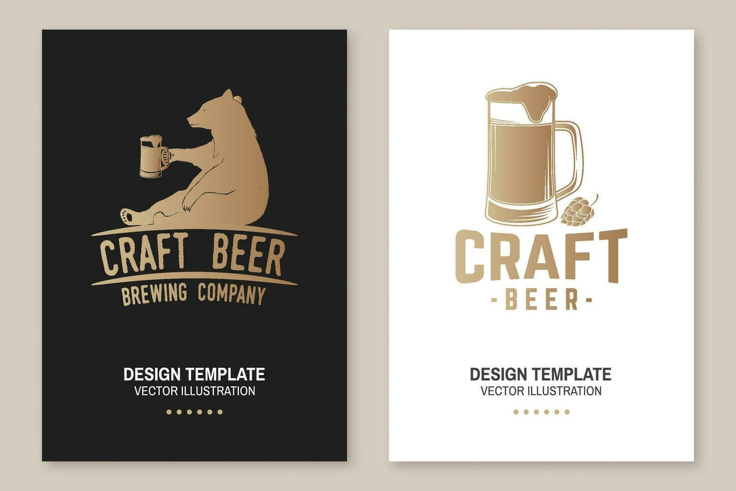 Craft Beer poster, flyer, template, card with bear. Vector. Vintage design for bar, pub and restaurant business. Coaster for beer. vector