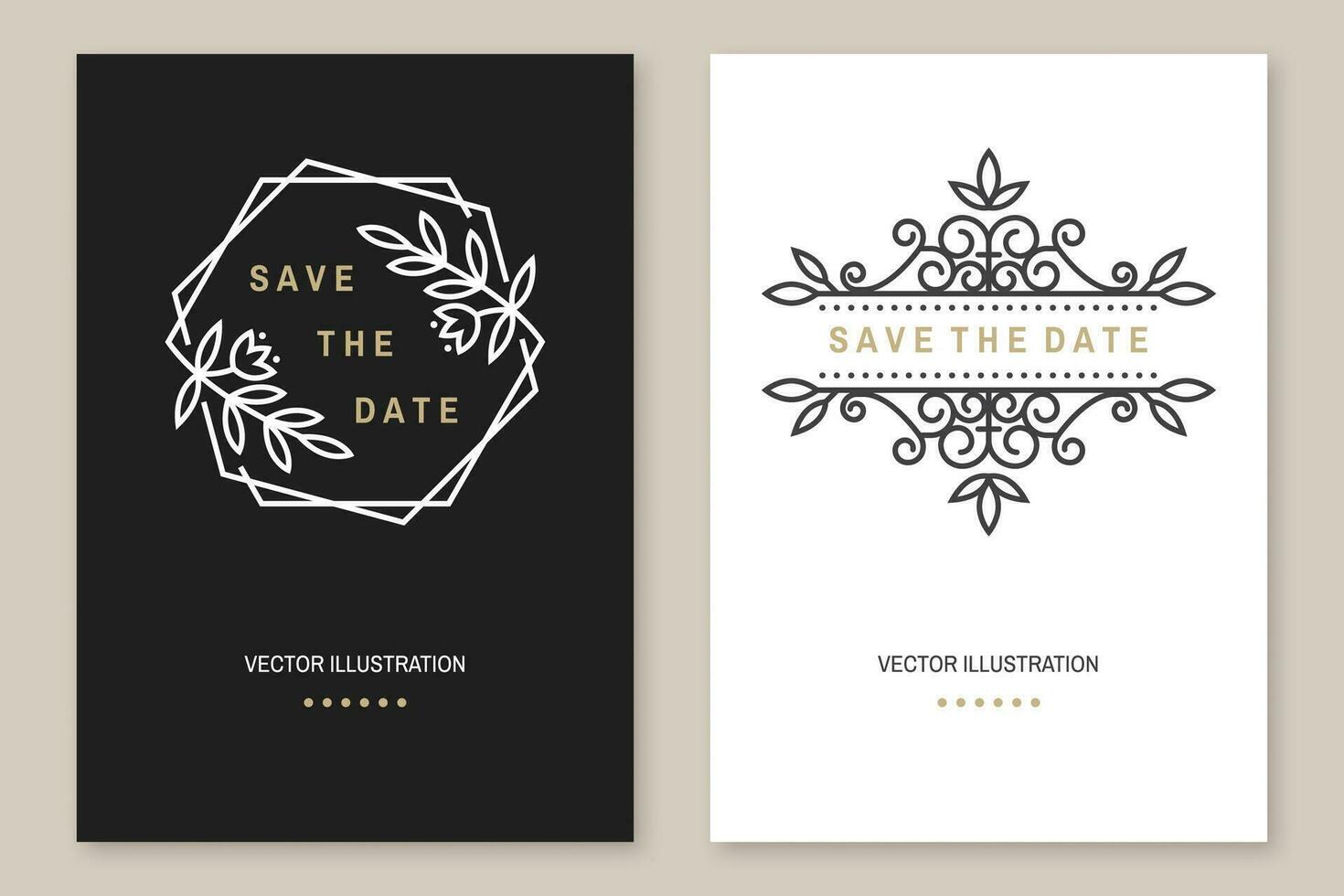 Wedding invitation card template. Vector Thin line geometric badge. Outline icon for save the date invitation card design. Modern minimalist design with wedding frame