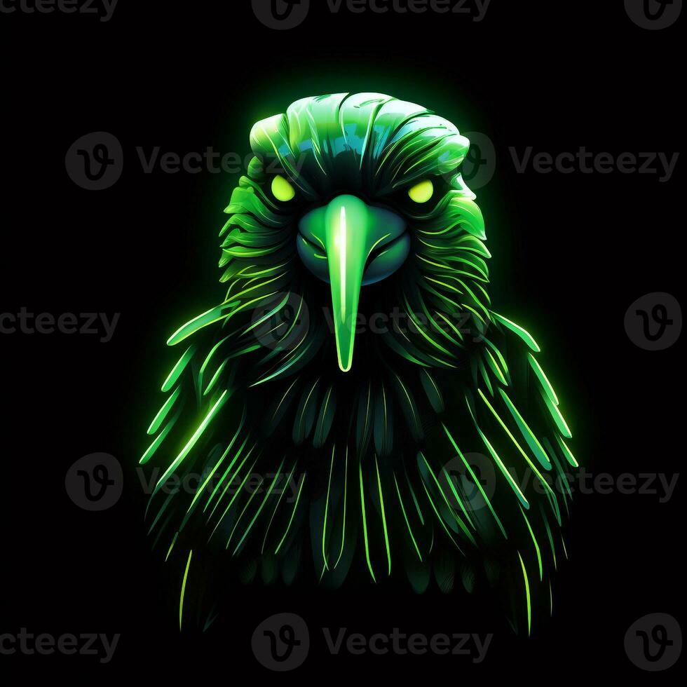 AI generated A mascot logo featuring a bird in green neon. Generative AI photo