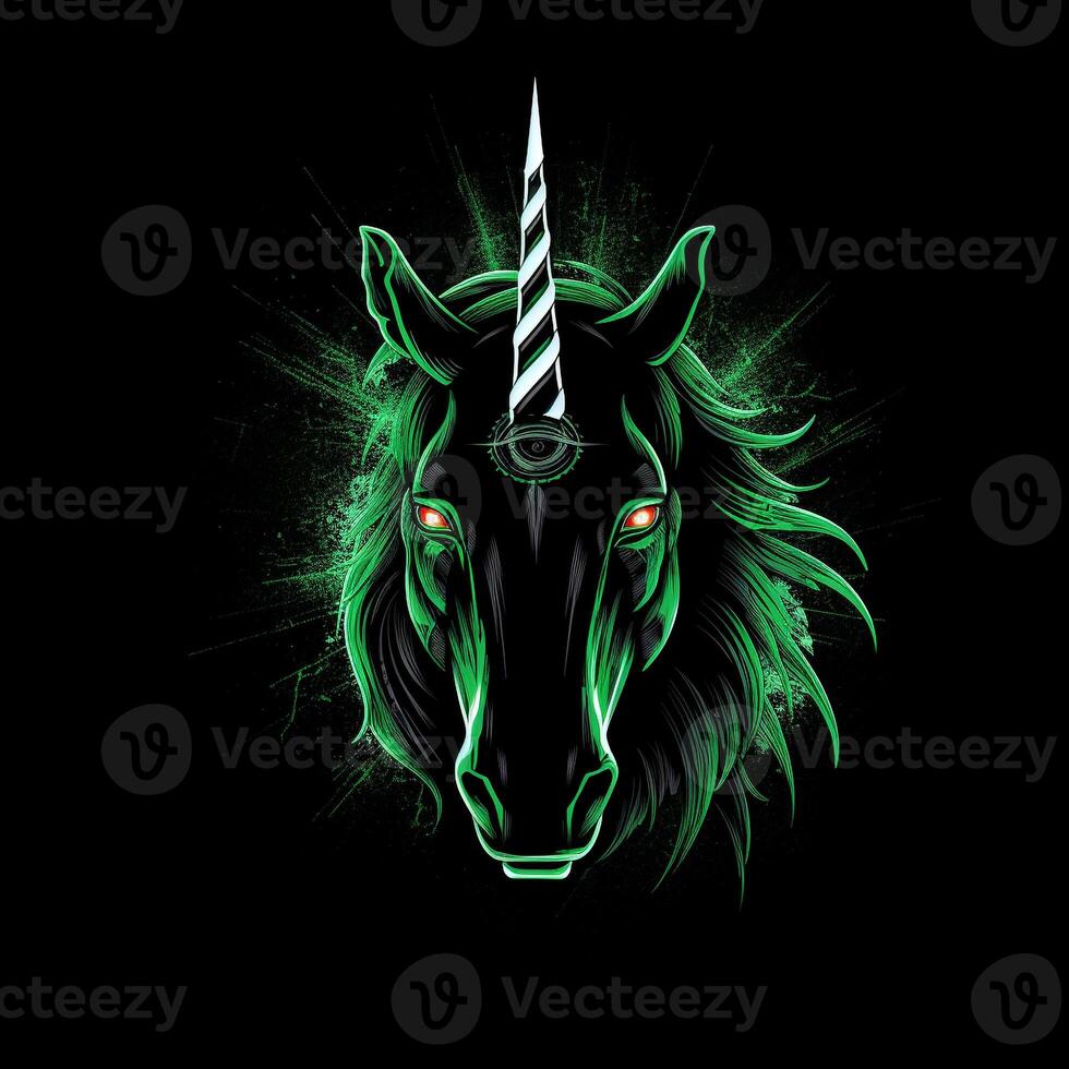 AI generated A mascot logo featuring a unicorn in green neon. Generative AI photo