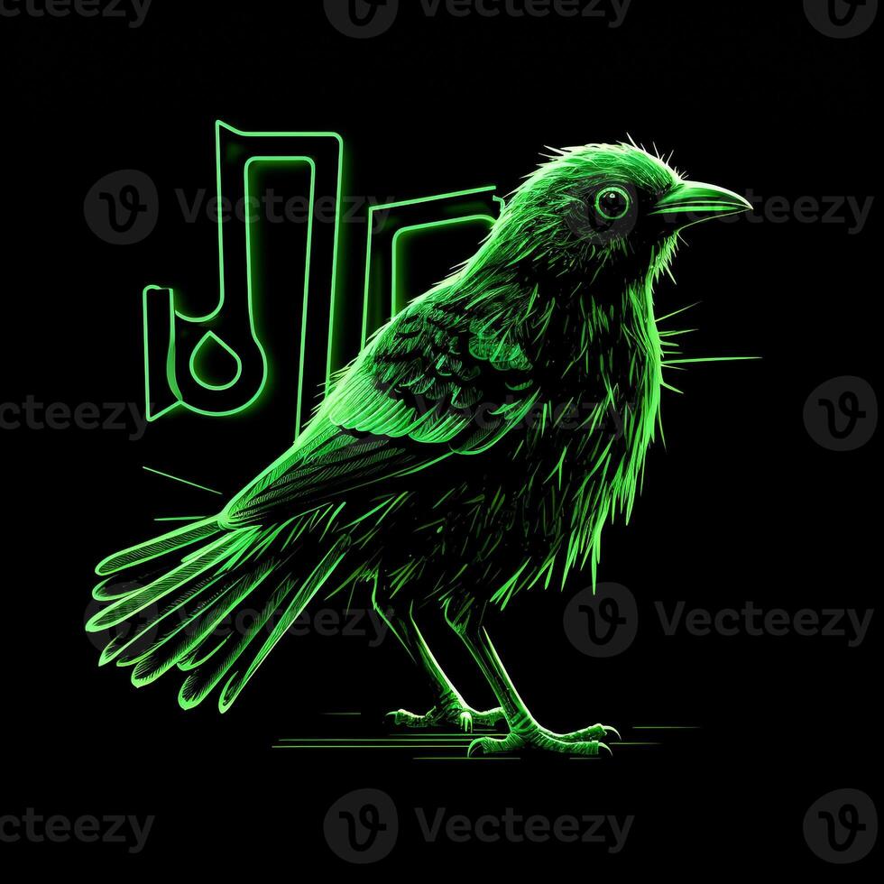 AI generated A mascot logo featuring a bird in green neon. Generative AI photo