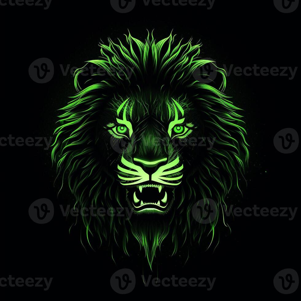 AI generated A mascot logo featuring a lion head in green neon. Generative AI photo