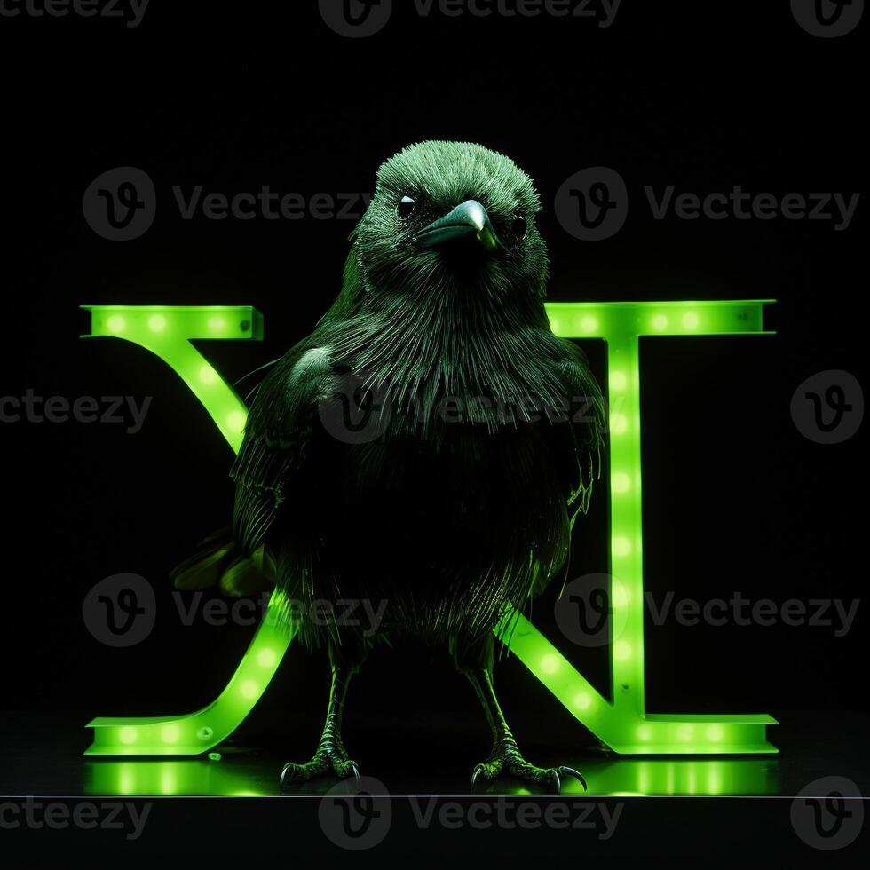 AI generated A mascot logo featuring a bird in green neon. Generative AI photo