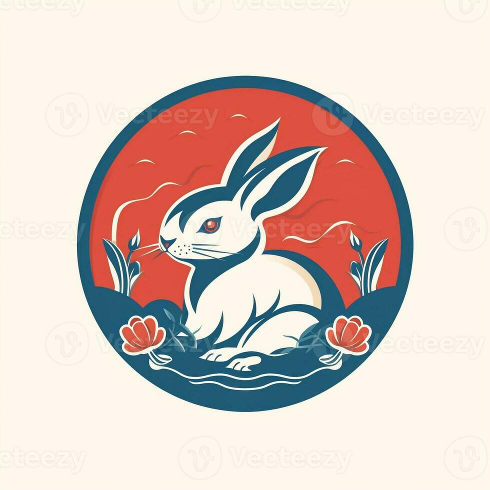 AI generated a retro logo of a rabbit. Generative AI photo