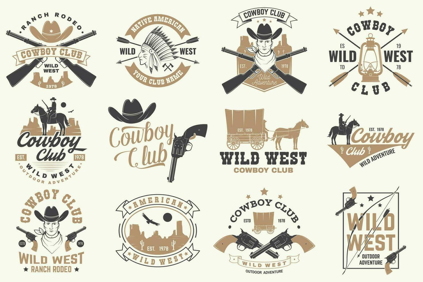 Cowboy club badge. Ranch rodeo. Vector. Concept for shirt, logo, print, stamp, tee with cowboy and shotgun. Vintage typography design with wild west and western rifle silhouette. vector