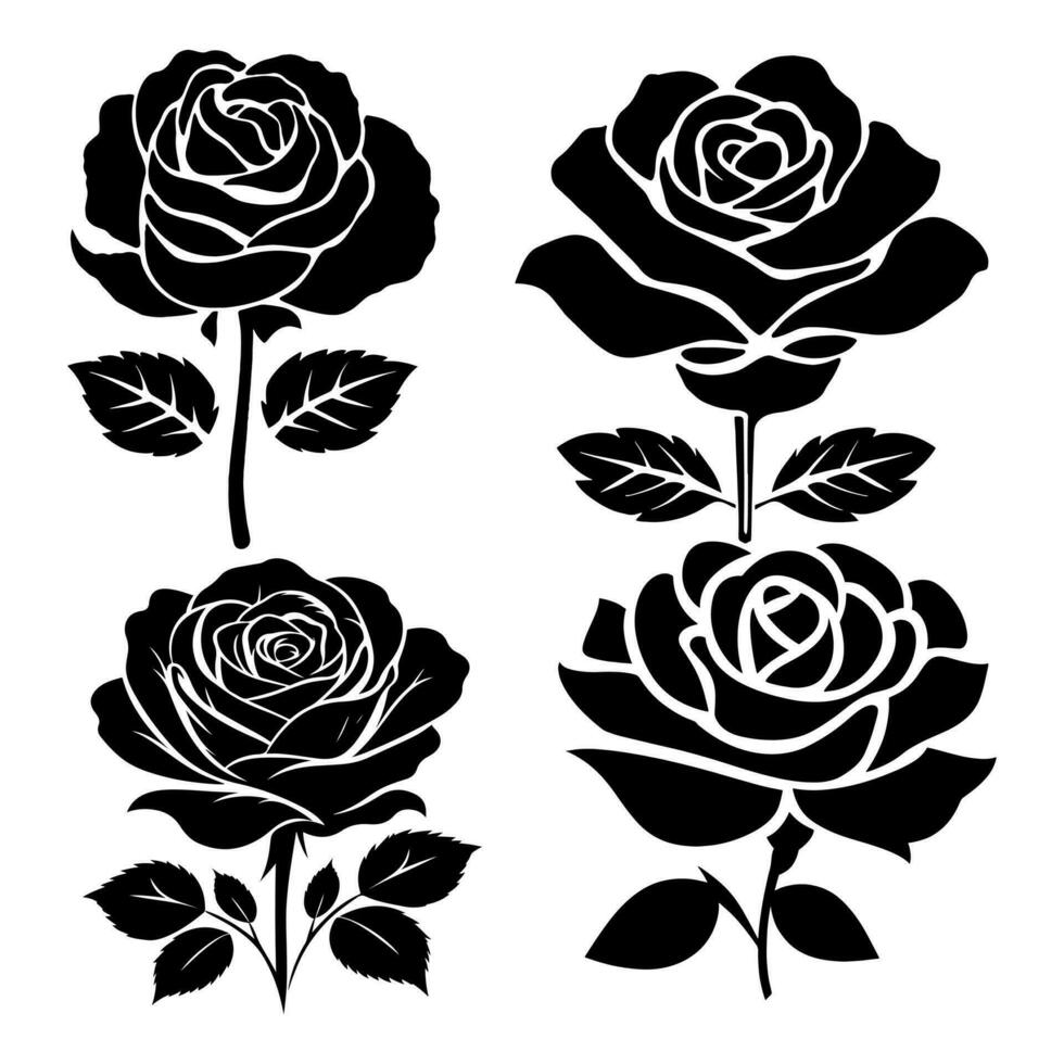 Vector Rose Flower Silhouette isolated on a white background