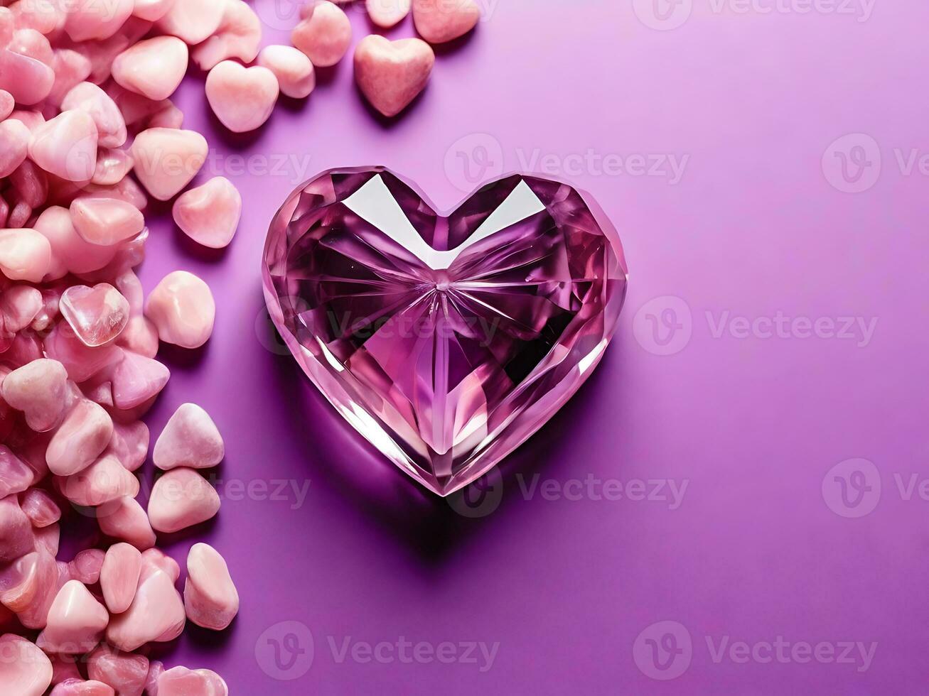 Top View Crystal Heart Banner on Purple Pink Background photo