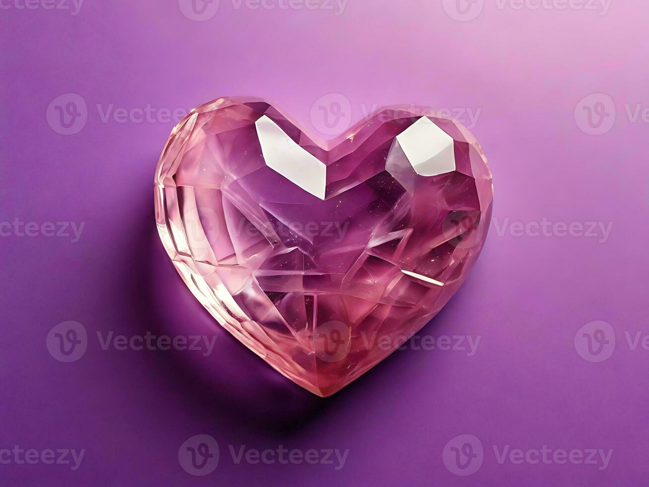 Top View Crystal Heart Banner on Purple Pink Background photo