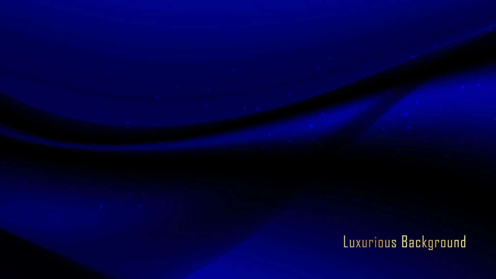 Vector luxurious dynamic blue black wavy background with golden text. modern black-blue silk luxury background for business