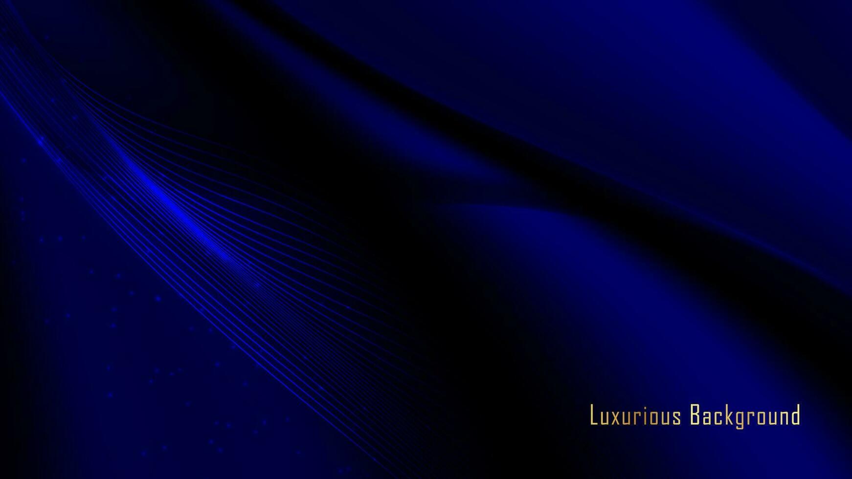 Vector luxurious dynamic blue black wavy background with golden text. modern black-blue silk luxury background for business