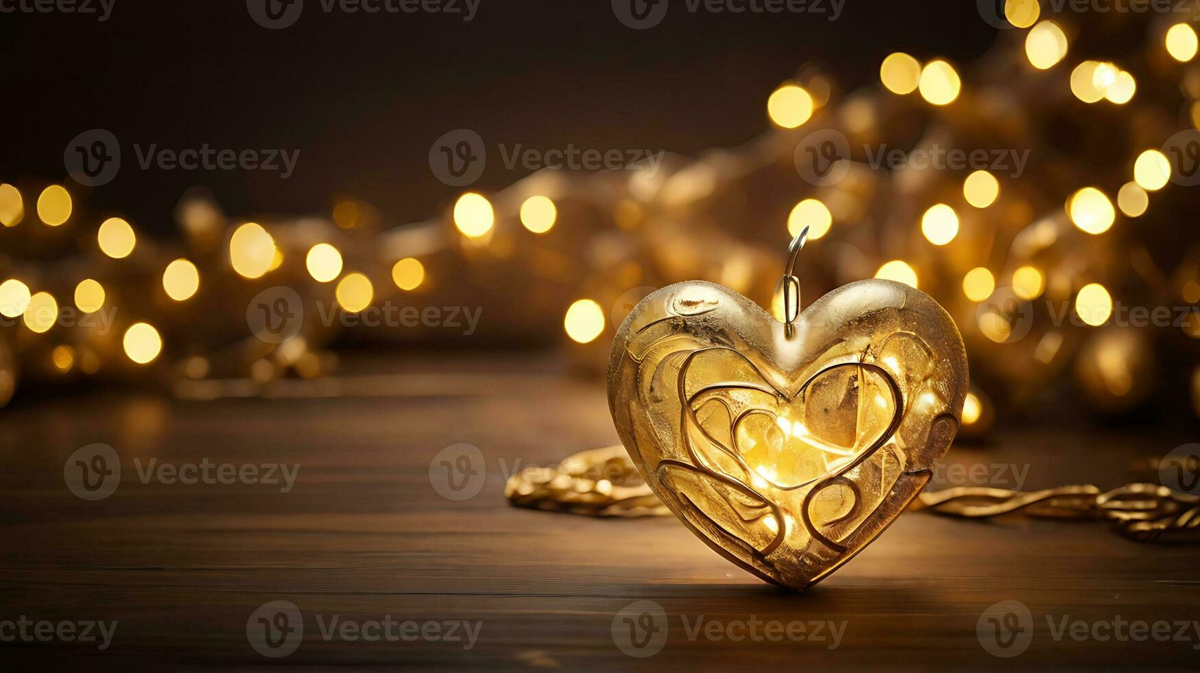 ai generado dorado resplandor corazón Navidad luces fiesta decoración foto