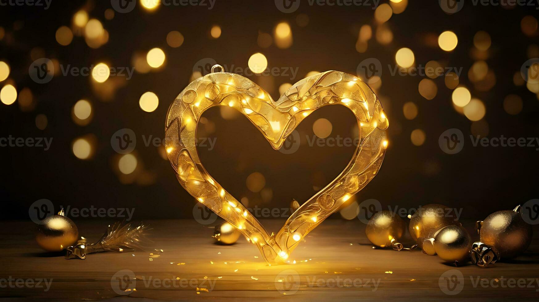 AI generated Golden Glow Heart Christmas Lights Holiday Decoration photo