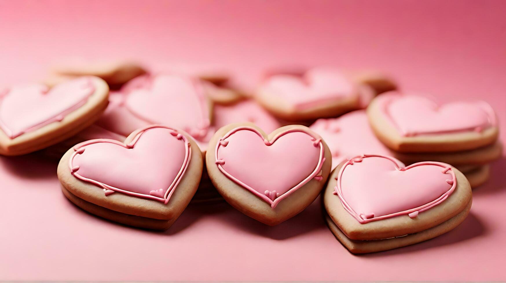 AI generated Close-Up Heart Shaped Cookies Pink Background photo