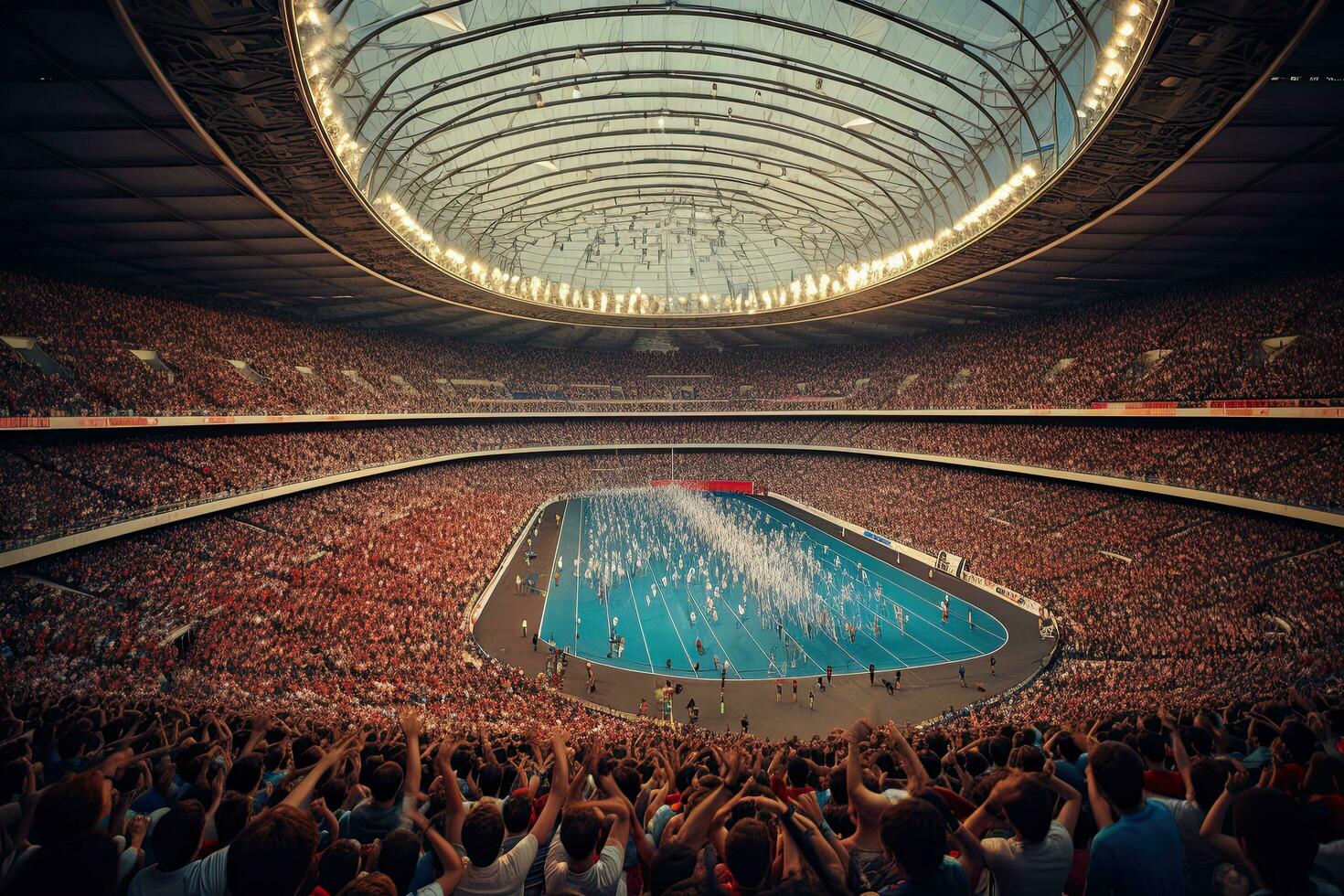 AI generated Interior of a large football stadium with a large crowd of people, AI Generated photo