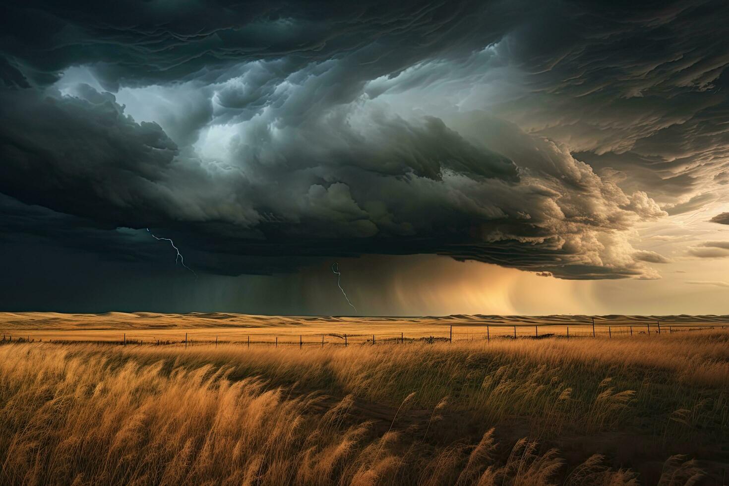 AI generated Dramatic stormy sky over the river at sunset. Nature composition, AI Generated photo