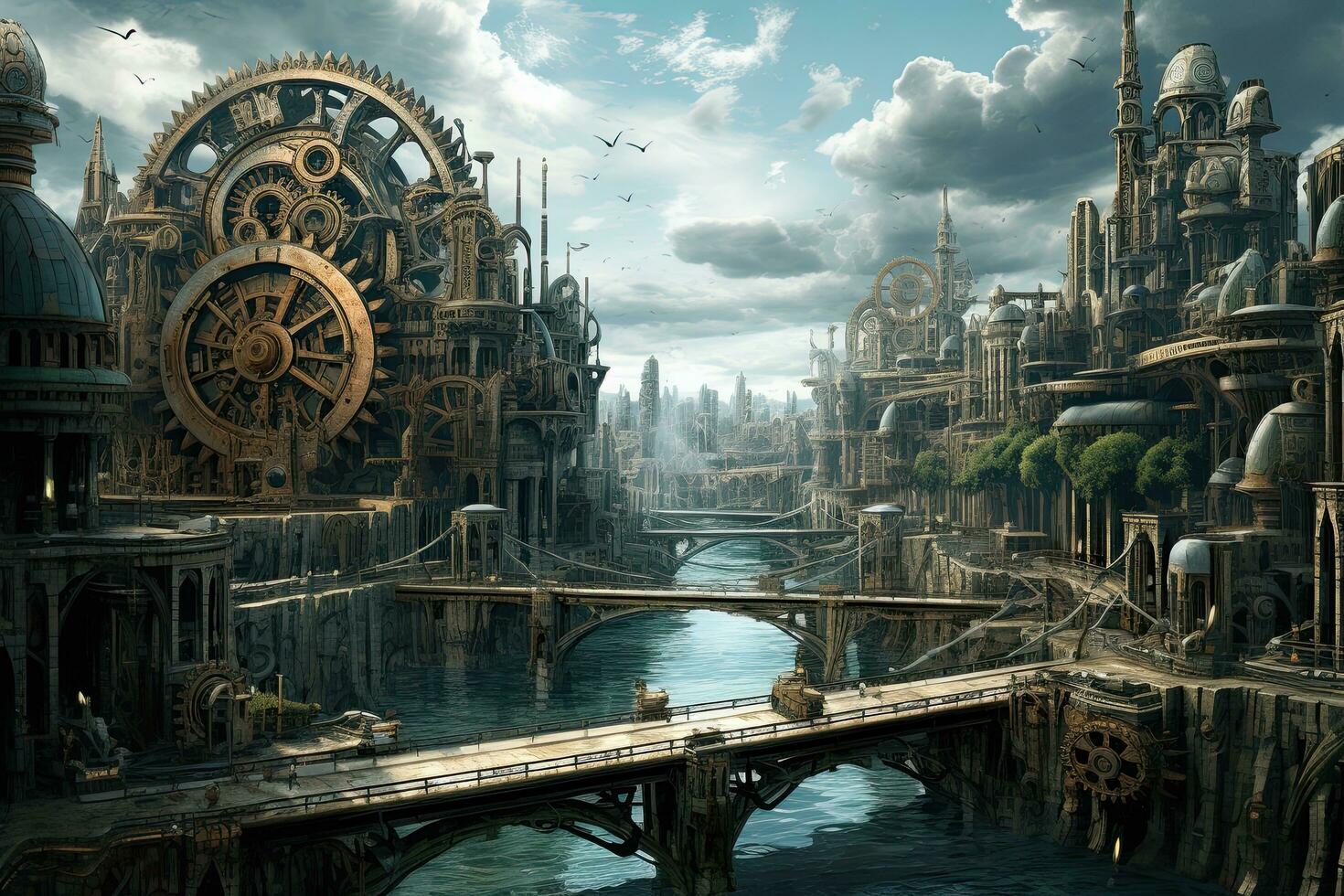 AI generated Fantasy City. 3D render. Elements of this image furnished by NASA, AI Generated photo